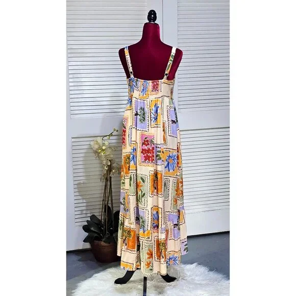 Paper Heart Anthropologie Wo's Strappy Stamp Floral Postcard Maxi Dress SzS 2803 - Picture 9 of 14